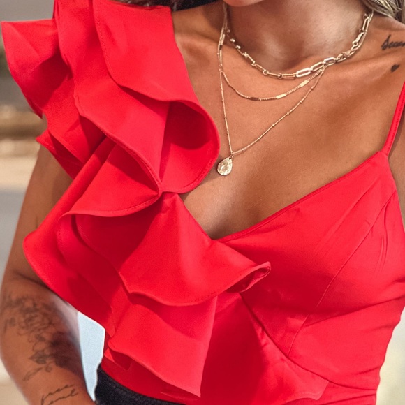 NWOT Red Ruffle Bodysuit - Picture 3 of 7
